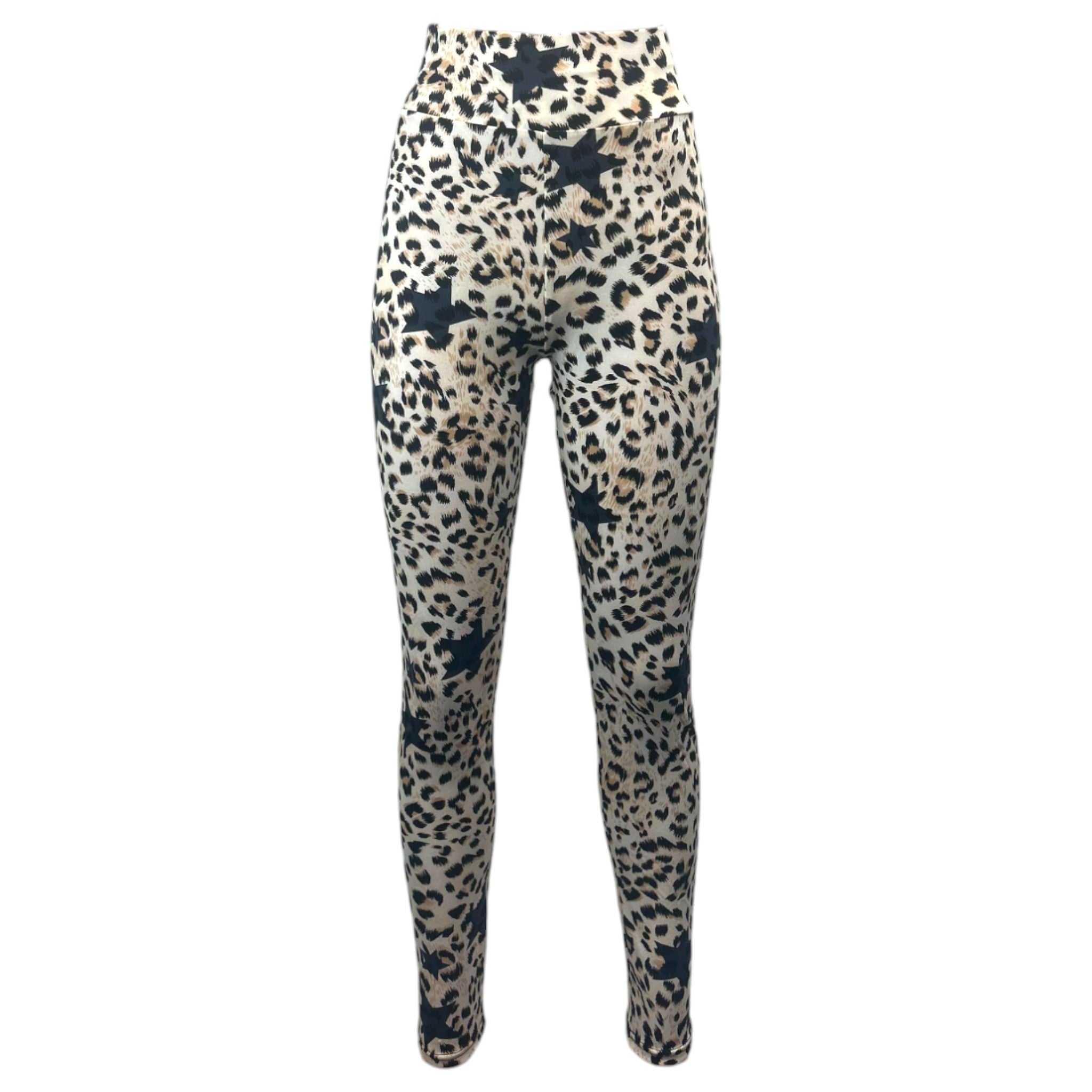 Women's high-waisted leopard print leggings in beige – stretchy gym or casual wear